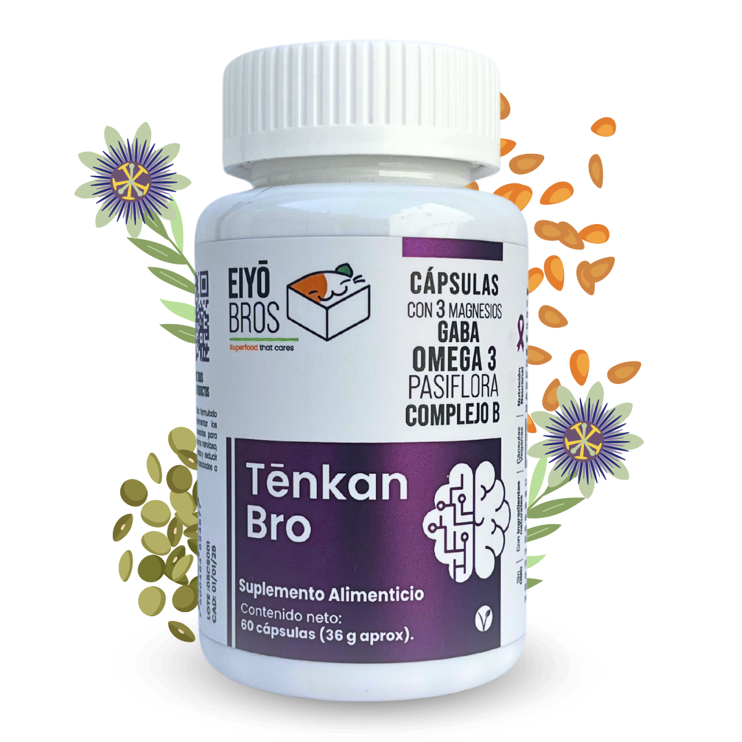 Tenkan, Suplemento Fórmula avanzada vegana - GABA, 3 Magnesios, Omega 3, Complejo B y Pastaflora - Solución Efectiva para Epilepsia, Ausencia, Convulsiones, Ansiedad y Estrés.