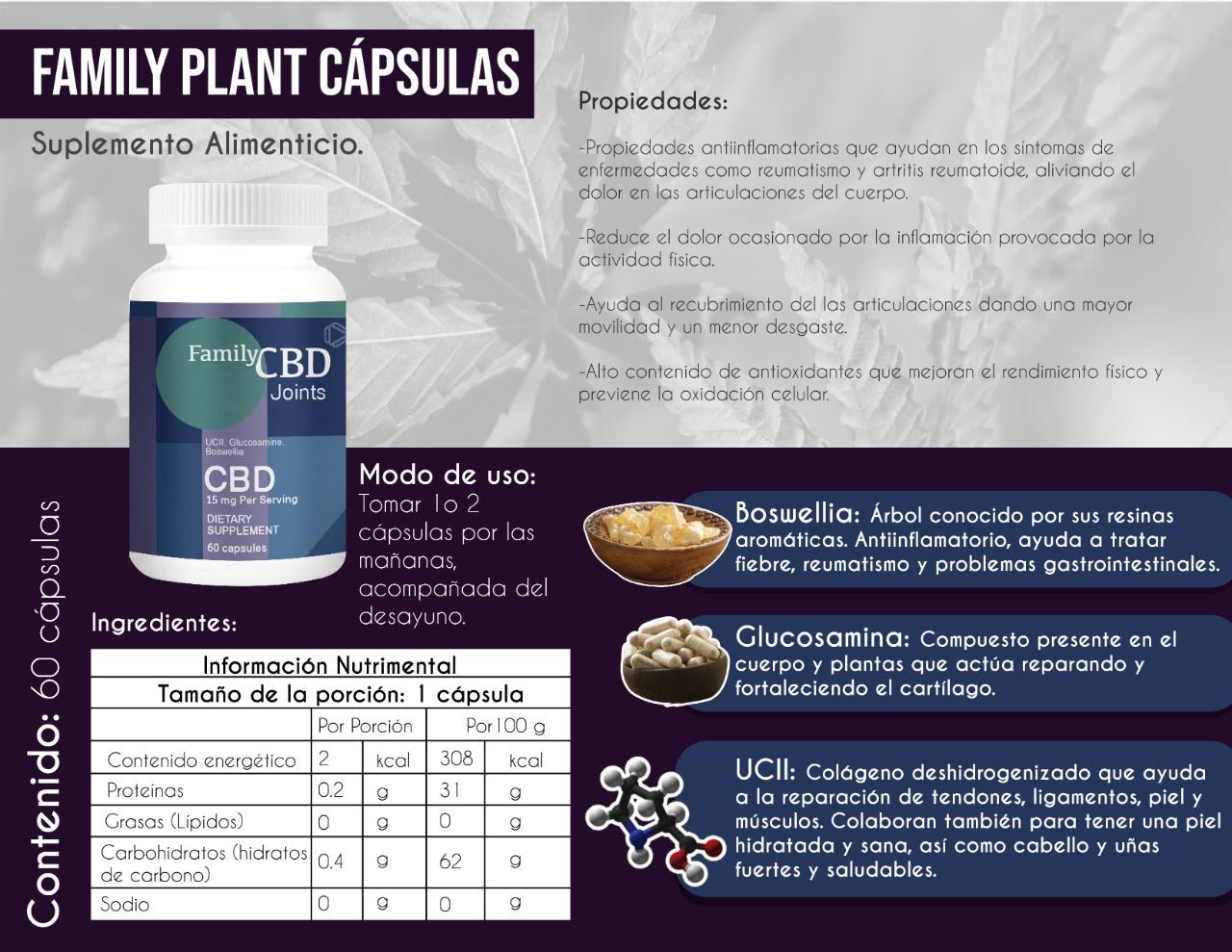 Cápsulas CBD 1000 MG con Glucosamina, Colágeno y Boswellia - Family Cbd Mexico