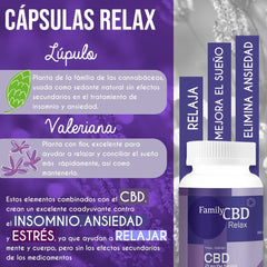 Cápsulas RELAX para Insomnio de CBD 750 mg + Lúpulo + Valeriana + Melatonina 30 Cápsulas - Family Cbd Mexico